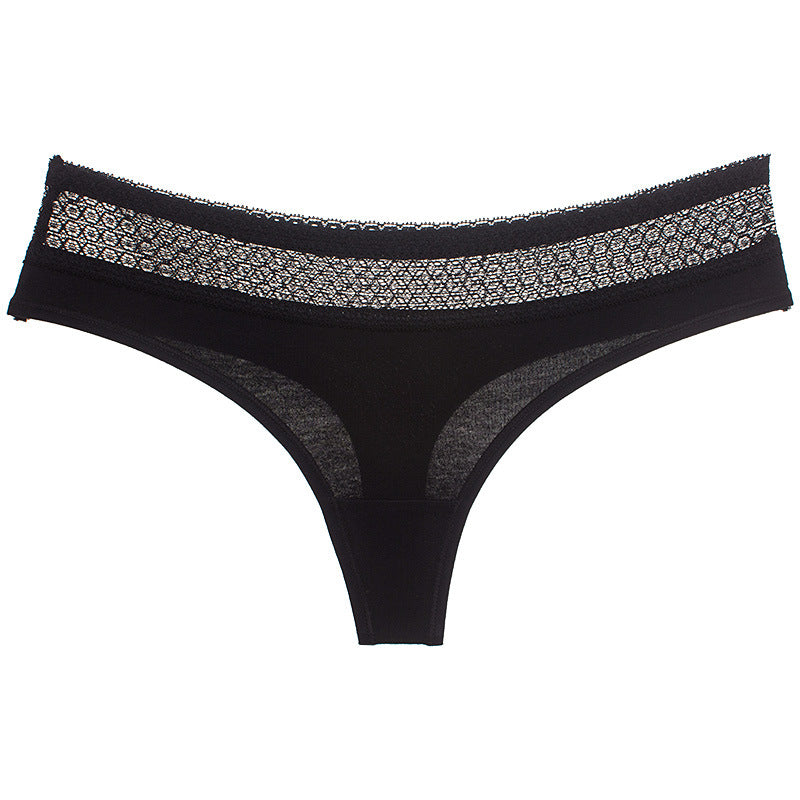 Wide Lace Band Thong Panty-Black-Theone Apparel