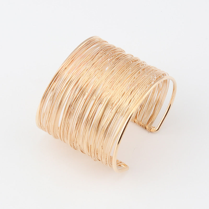 Wire Wrapped Metallic Cuff Bracelet-Gold-Theone Apparel