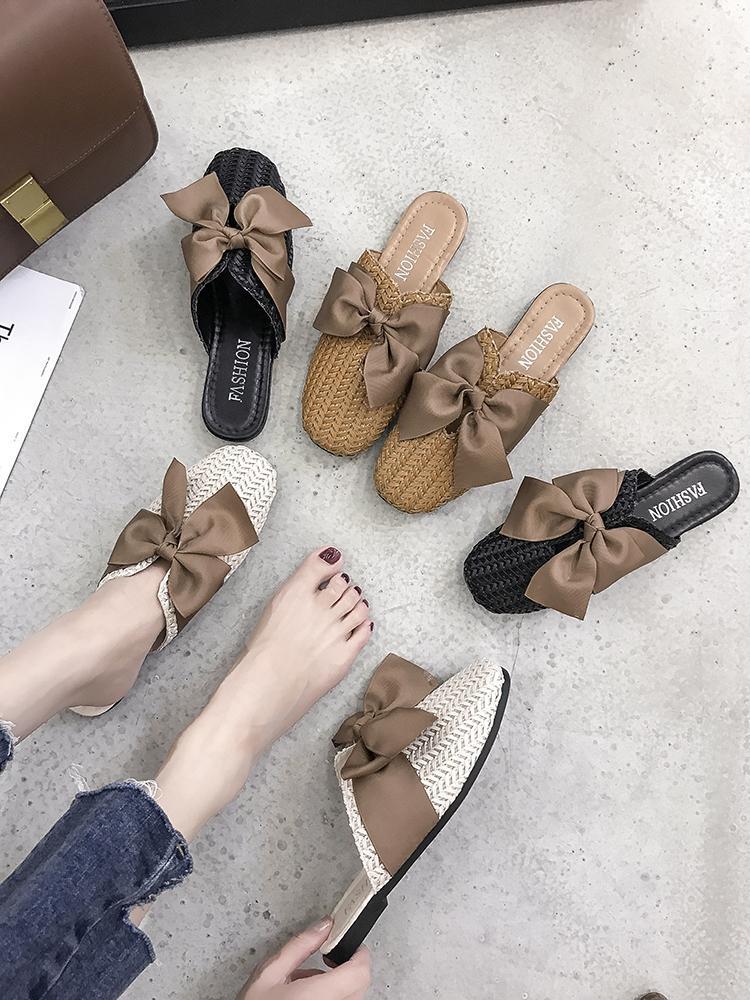 Woven Bow Top Slip On Sandals