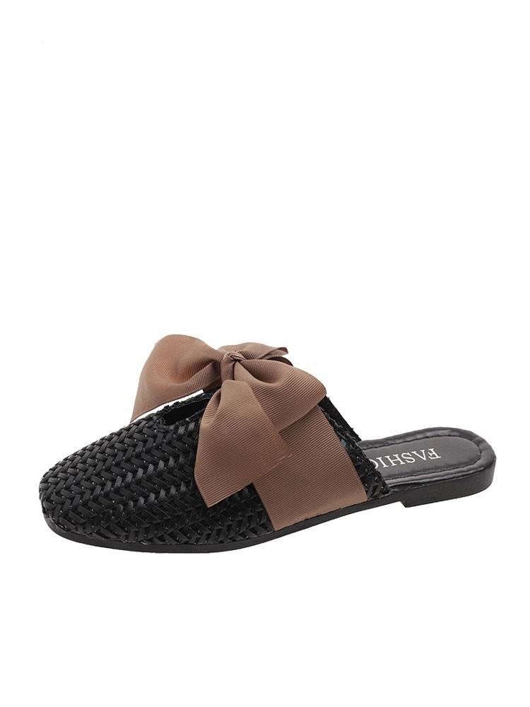 Woven Bow Top Slip On Sandals