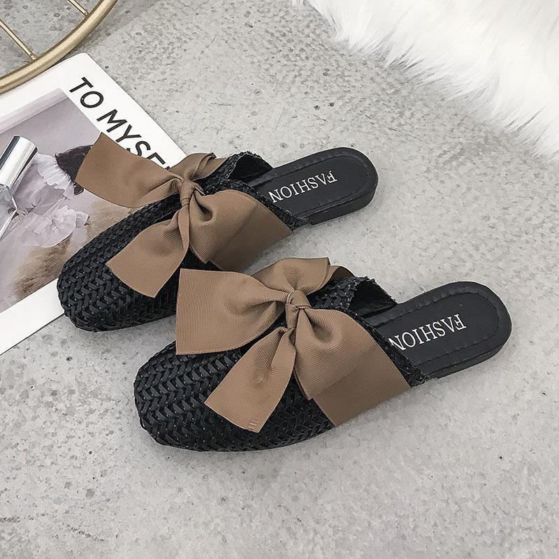 Woven Bow Top Slip On Sandals