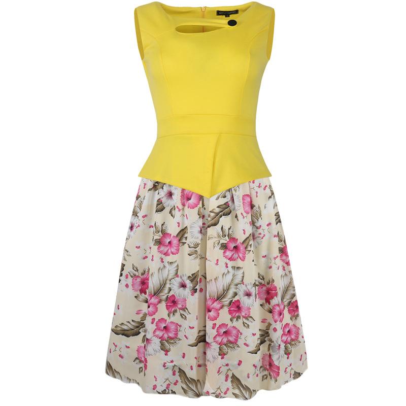 Floraal contrast Peplum mouwloze jurk