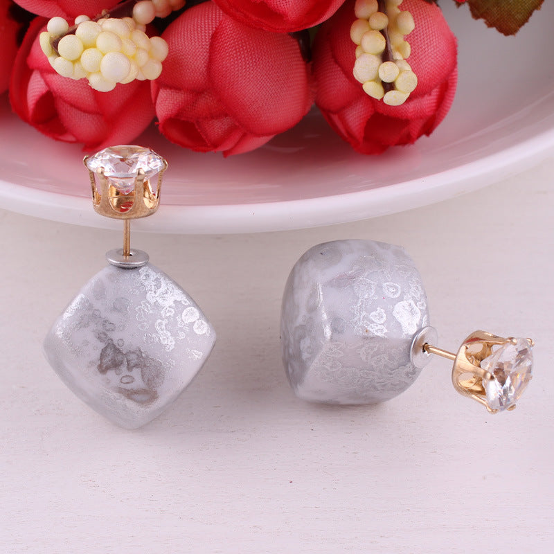Zircon Double Sided Velveteen Earrings-White-Theone Apparel