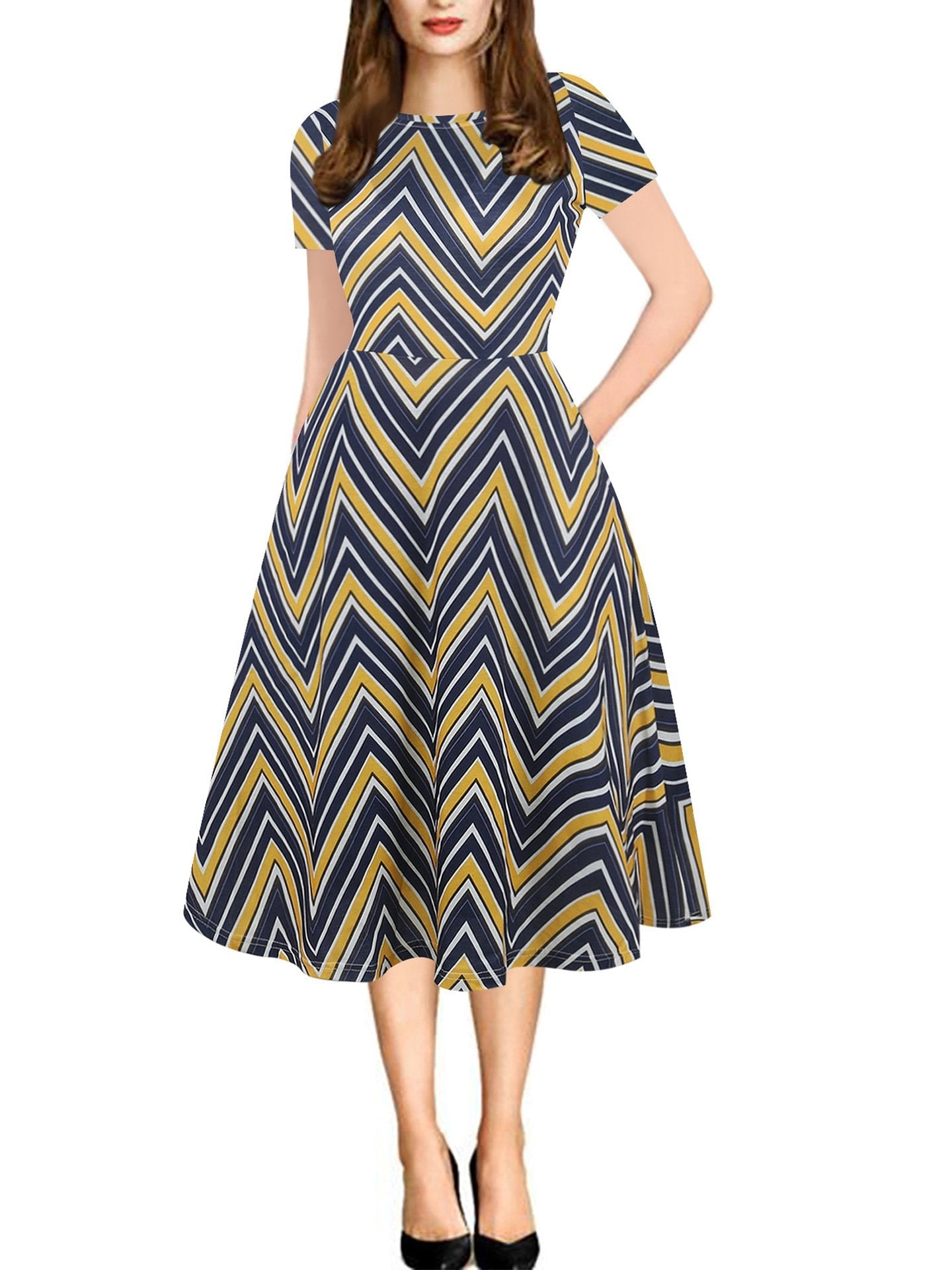 All-Over Print Pocket A-Line Dress - THEONE APPAREL