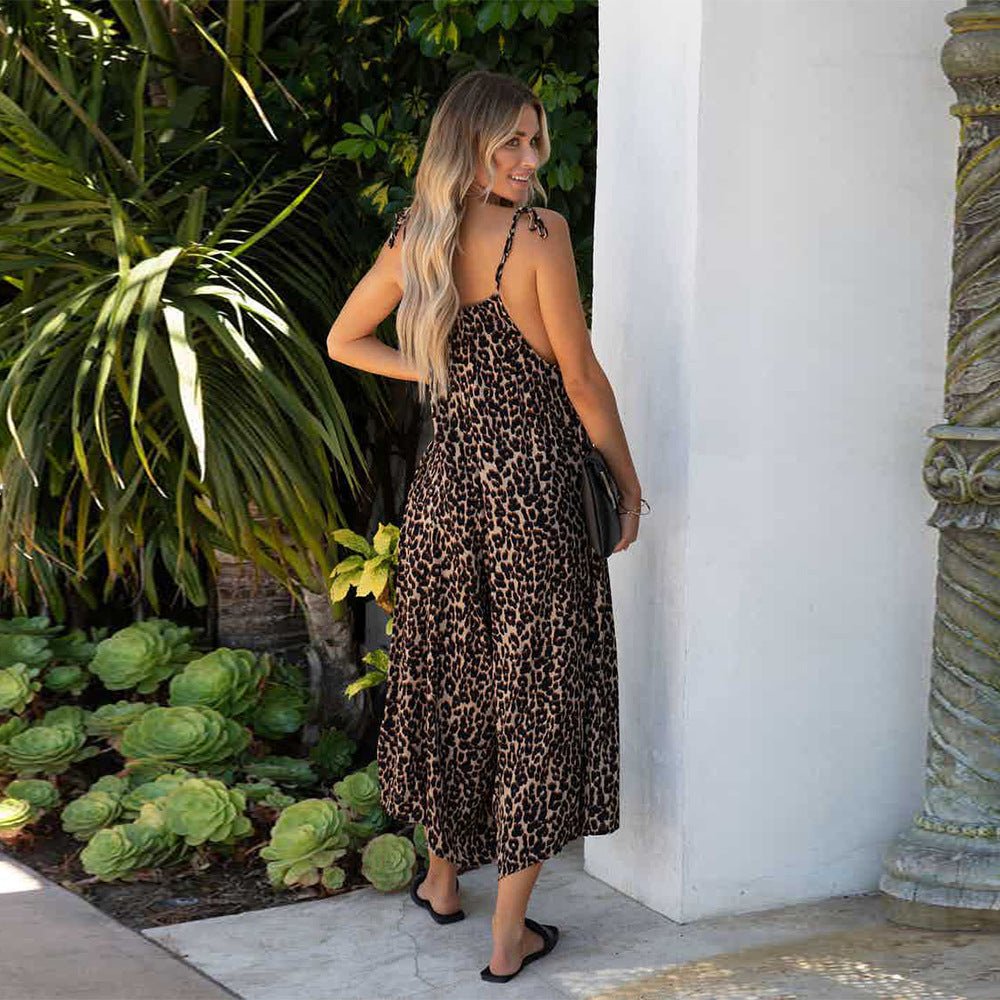 Animal print Midi Dress with Spaghetti Straps - THEONE APPAREL