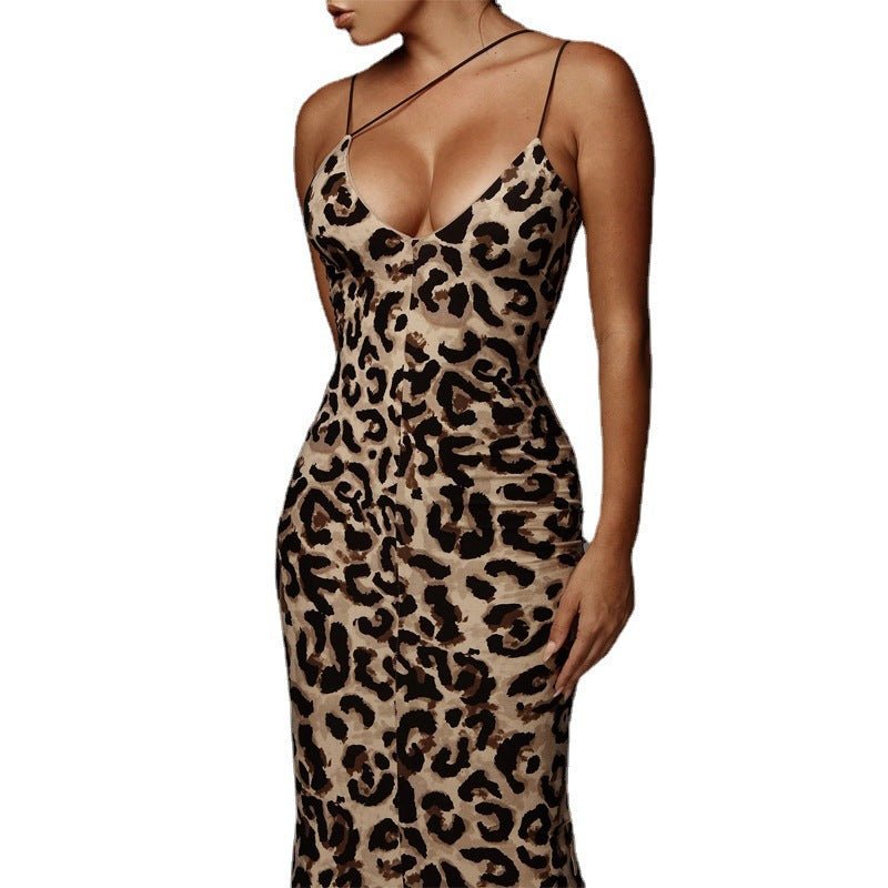 Animal Print Spaghetti Strap V-Neck Midi Dress - THEONE APPAREL