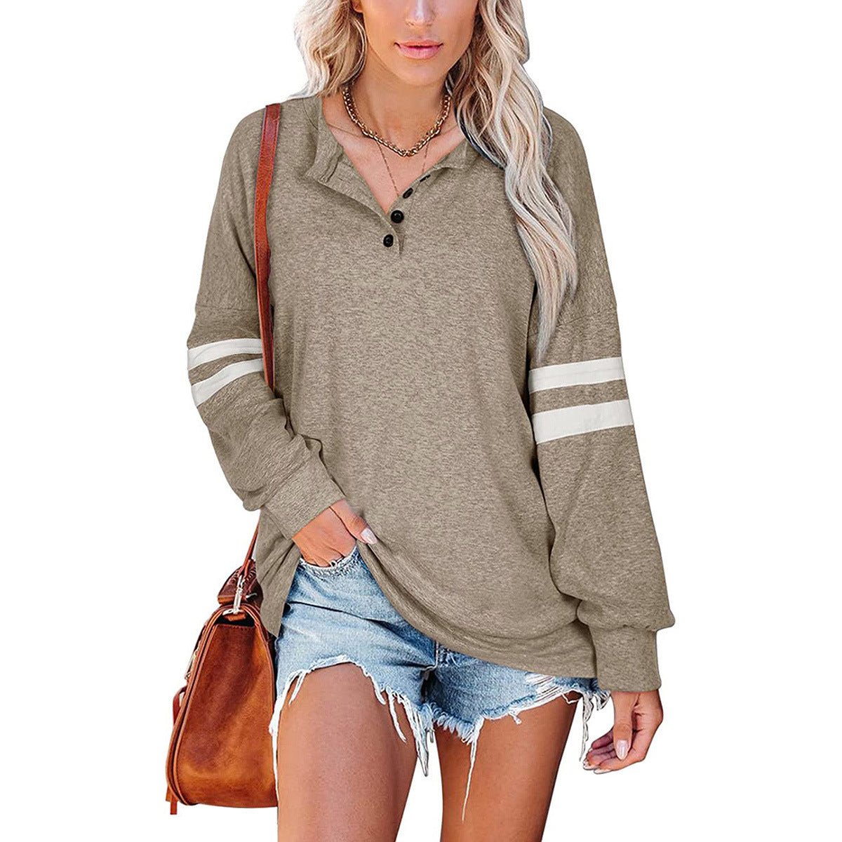 Baseball Tee Inspired Oversized Button Neck Shirt - THEONE APPAREL