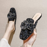 Bedazzled Bow Top Slipper Shoes - THEONE APPAREL