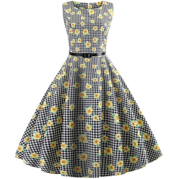 Belted Floral Print Retro Dress - THEONE APPAREL