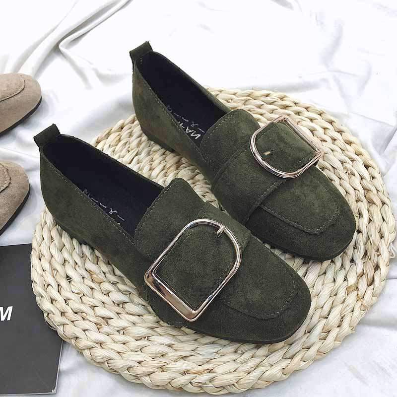 Big Buckle Suede Loafer Flats - THEONE APPAREL