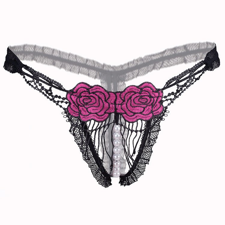 Black Lace and Red Rose Transparent Thongs - THEONE APPAREL