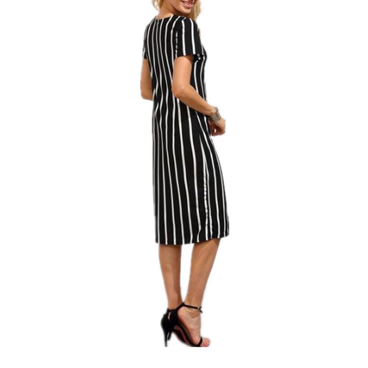 Black & White Stripe Midi Dress - THEONE APPAREL