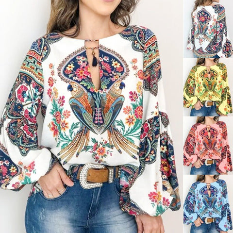 Boho Blouse with Paisley and Floral Prints - THEONE APPAREL