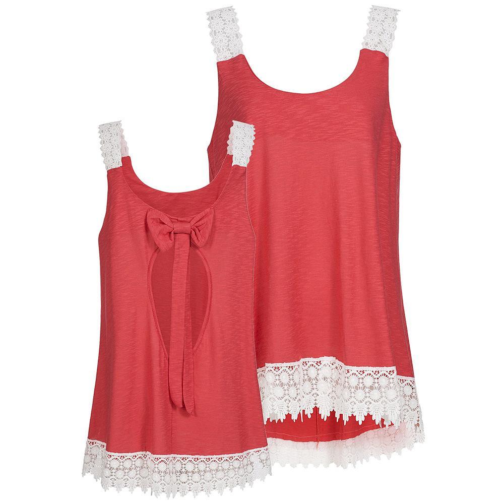 Bows and Embroidered Lace Hem Tank - THEONE APPAREL