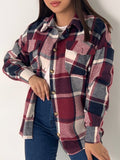 Button Down Flannel Shirt with Pockets and a Collar - THEONE APPAREL