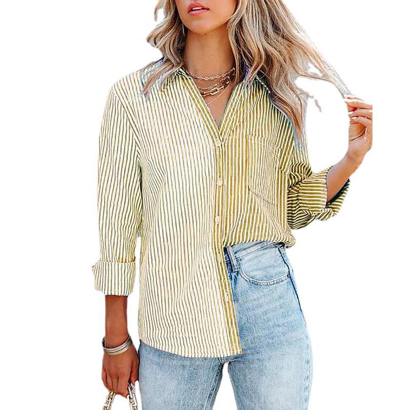 Button Down Vertical Striped Shirt with Breast Pockets - THEONE APPAREL