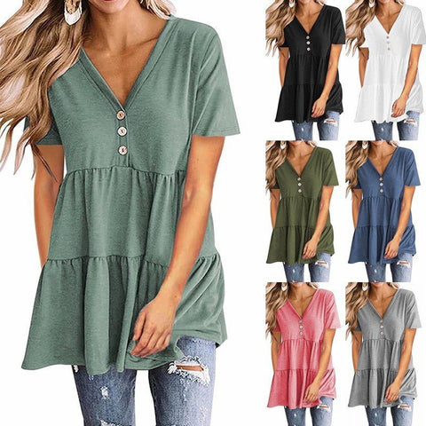 Button Empire Waist Solid Color Women's Top - THEONE APPAREL