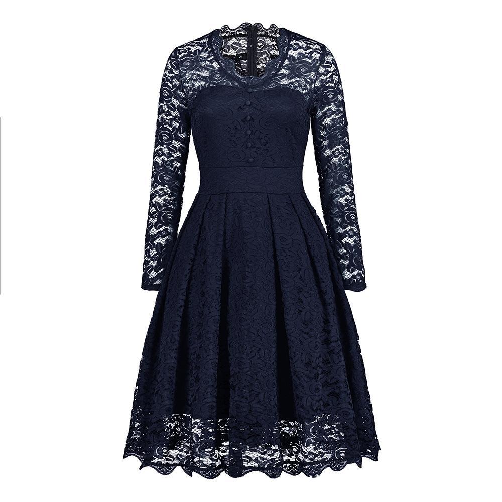 Button Front Lace Sleeve Dress - THEONE APPAREL