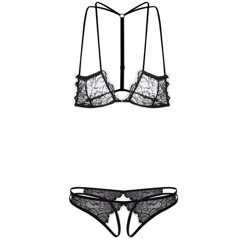Cage Strap Crotchless Panty and Bra Set - THEONE APPAREL