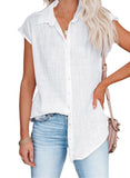 Casual Collared Button Down Short Sleeve Top - THEONE APPAREL